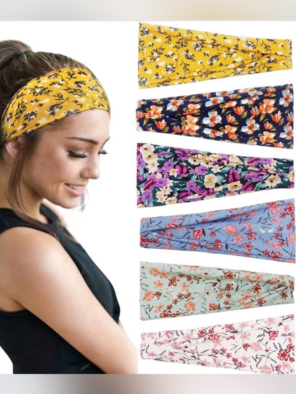 NWT Pack of 6 Huachi Boho Floral Wide Nonslip Fabric Headbands